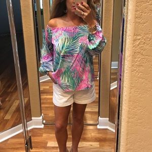 SUPER cute Lilly Pulitzer silk off the shoulder top